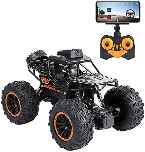 ARM Remote Control Car with 720P HD FPV WiFi Camera, 2.4Ghz 1:18 Scale High Speed Alloy Off Road Monster Truck Fast Racing Vehicle Electric Hobby Toy Car RC Monster Trucks Gift for Boys (Black)