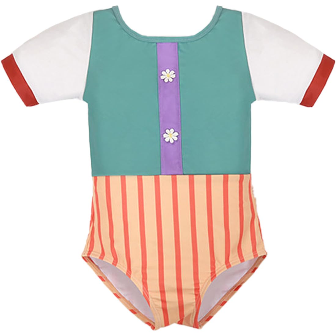 Kids Girls One-Piece Swimsuit Short Sleeve Rash Guard Swimsuit Water Sport Short Bathing Suit Swimwear with Hat Green