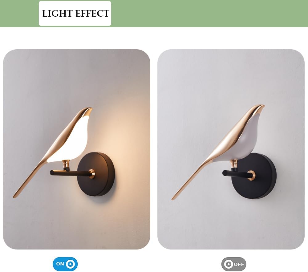 Bird Wall Sconce, Fun Wall Light with Acrylic Shade, LED Birds Wall Lamp, Art Deco Wall Mount Lamp for Bedroom, Stairway, Corridor (1 Light)