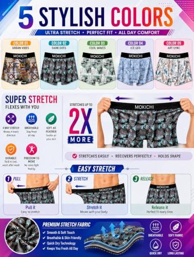 Image of Men's Printed Boxer Briefs for Comfortable Everyday Wear | Stretchable Trunks with Soft Waistband | Stylish Printed Innerwear for Men | Pack of 5
