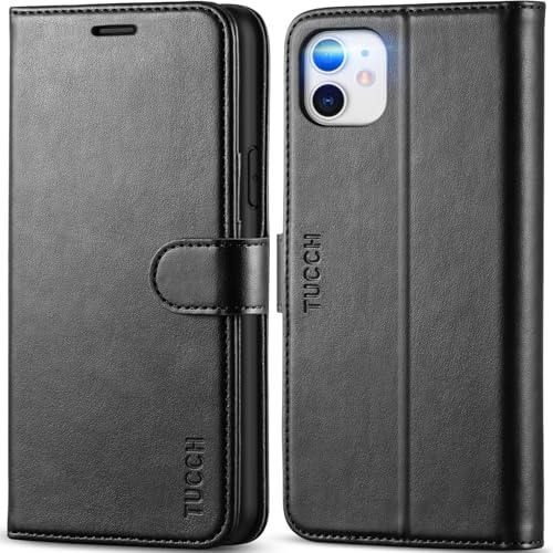 TUCCH Coque pour iPhone 11, Antichoc TPU Housse Cuir Synthétique Portefeuille Etui avec Rabat [Fonction Béquille] [Fentes pour Cartes] [Fermeture...