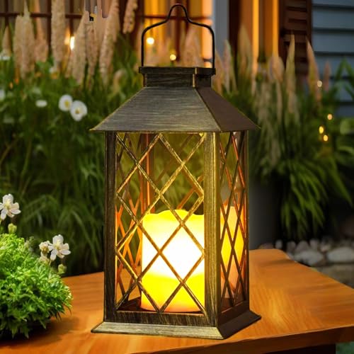 Yowin Lanterne Solaire Exterieur Grande Lampe Solaire Jardin avec Bougie, Verre Trempé, Lampe de Table Étanche Suspension Lampe, Solaire Exterieur a Poser...