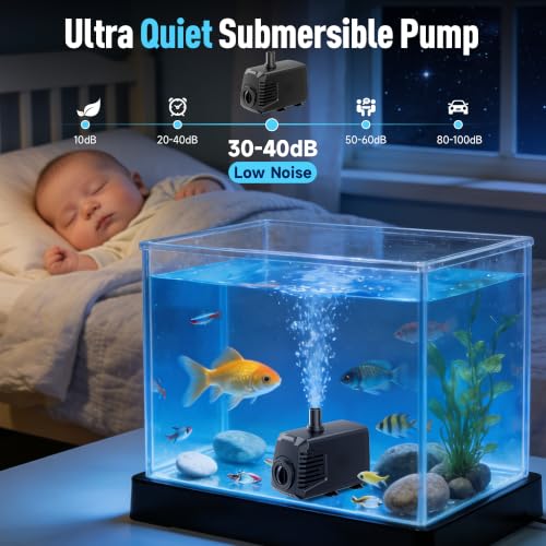Image of 400GPH Submersible Water Pump, Water Fountain (1500L /H, 24W) with 6.6FT High Lift Adjustable & 2 Nozzles & 9.8FT Cord, Ultra Quiet Aquarium Pump for Pond Fountain Waterfall Hydroponics-Q103