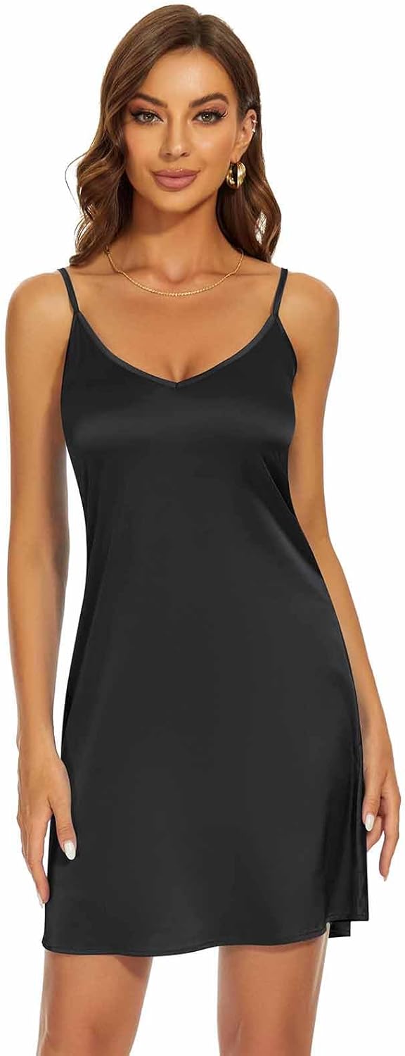 Women's Long Silky Tank Top Adjustable Spaghetti Strap Camisole Slip Dress