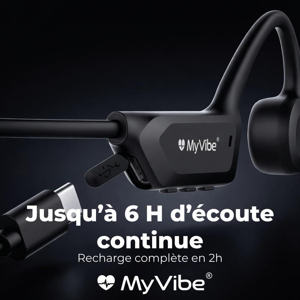 MYVIBE is Good Casque Conduction Osseuse Bluetooth 5.4 – Écouteur Conduction Osseuse Oreilles Ouvertes avec Micro, IPX5 Étanche – Ultra Léger 30g – Course à Pied, Cyclisme hors route, Randonnée, Sport
