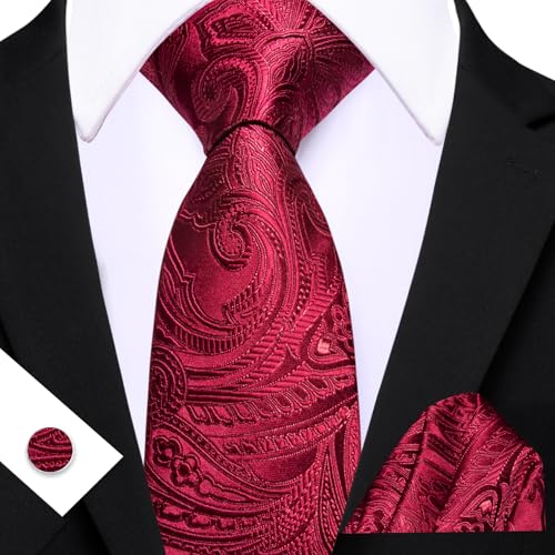 Image of Barry.Wang Men Tie Set Paisley Silk Necktie Pocket Square Cufflinks Formal Wedding Business Party