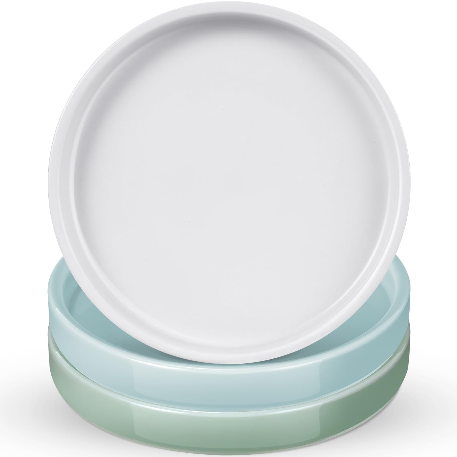 Zubebe 3 Pcs 7 Inch Ceramic Plant Saucer Round Planter Pot Drainage Tray Planter Water Drip Tray Flower Pot Saucers for Indoor Outdoor Holding Water Drips and Soil, White, Blue, Green