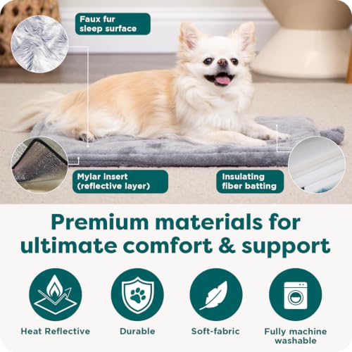 FurHaven ThermaNAP Self Warming Cat Mat, Dog Bed for Crates with Self-Warming Technology for Cozy Rest, Fully Machine Washable, Small, Plush Faux Fur, Gray - Image 6