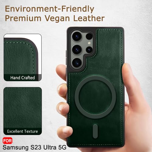 Image of TheGiftKart Genuine Leather Finish Back Cover Case for Samsung Galaxy S23 Ultra 5G | Raised Edges for Camera & Screen Protection | Shockproof Stunning Minimalist Design (MagSafe Compatible, Green)