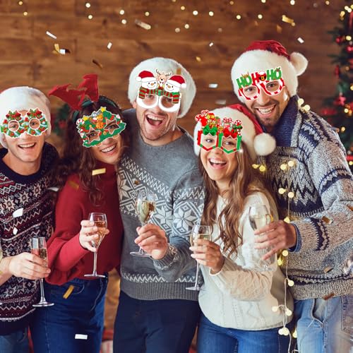 Runloon 16Pcs Christmas Party Glasses Frames, Xmas Party Glasses Christmas Decoration Accessory Christmas Costume Eyeglasses Photo Booth Props Christmas Glasses for Adults Xmas Party Supplies