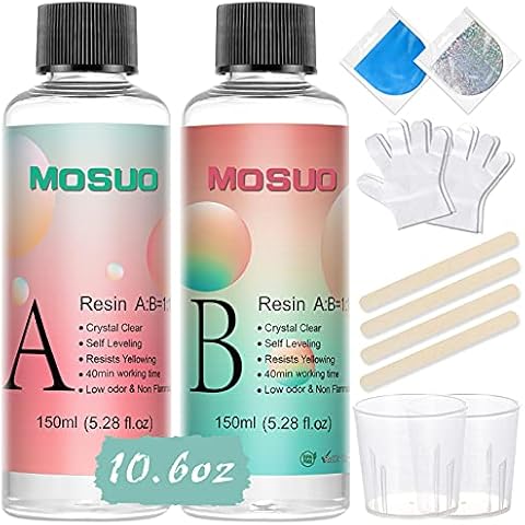 Epoxy Resin Crystal Clear Resin Kits for Beginners, 300ml/10.6oz Art Resin Accessories with Resin Pigment, Glitter, Measuring Cups, Sticks, Casting Resin Starter Kit for Art, Craft, Jewelry Making Cover