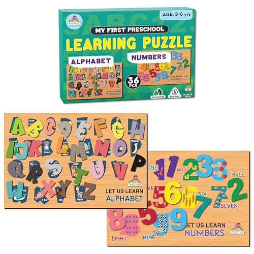 Image of Mega 3D Learning Puzzle Combo Set- Wooden Alphabet and Numbers, Early Learning Wooden Puzzle for Kids 3, 4, 5 Years Old (ABC and Counting) Montessori Education
