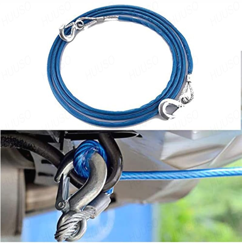 HUUSO Heavy Duty Steel Wire Tow Cable, Towing Pull Rope, Strap with Safety Hooks Durable (4 Meter, 8 mm) with 3 Ton Load Capacity Compatible with Datsun Go+ (Type-II) 2018 Onwards 3