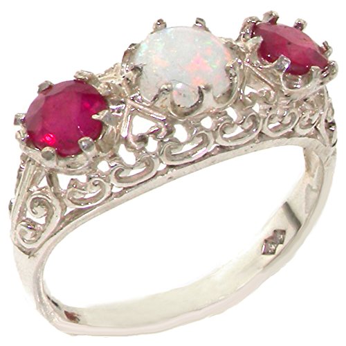 LetsBuyGold-925-Sterling-Silver-Real-Genuine-Opal-and-Ruby-Womens-Band-Ring