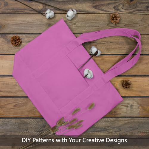 Image of TOPDesign 6-Pack Canvas Tote Bags with an External Pocket, Reusable Grocery Shopping Bags, Top Zipper Closure, Daily Essentials (Light Purple)