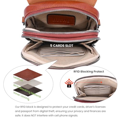 Image of HESHE Small Leather Crossbody Bag for Women RFID Phone Purse with Card Slot
