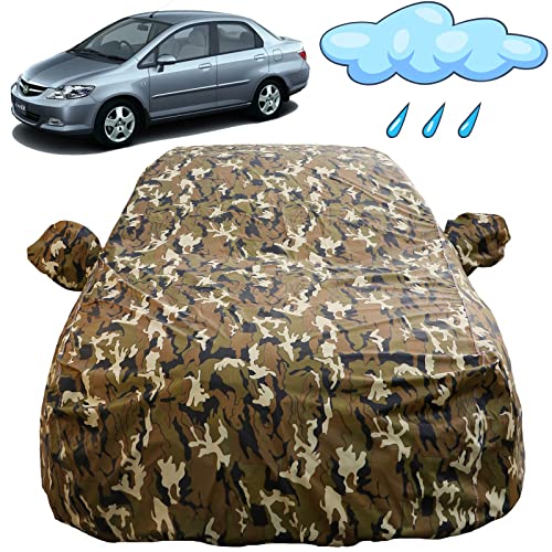 Image of Autofact Waterproof Car Body Cover Compatible with Honda City Zx (2004 to 2008) with Mirror Pockets (Camouflage Design)