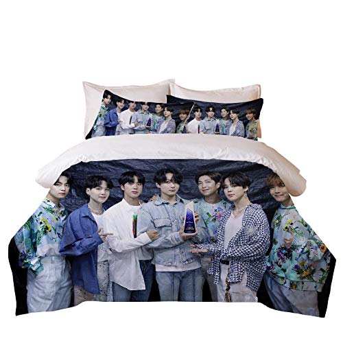 DZZQQ BTS Juego de Ropa de Cama,para Cama 150,Celebridad Coreana Juego de Funda Nórdica 220x240cm 3D Foto de Grupo de Chicos BTS - Azul Juego de...