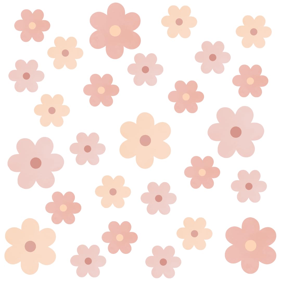 Stickers Muraux Enfants Fleurs– Autocollants Décoratifs - Non Toxique, Sûr, de Haute Qualité – Déco Chambre Enfant - Pâquerette - Rose, crème - 48pcs