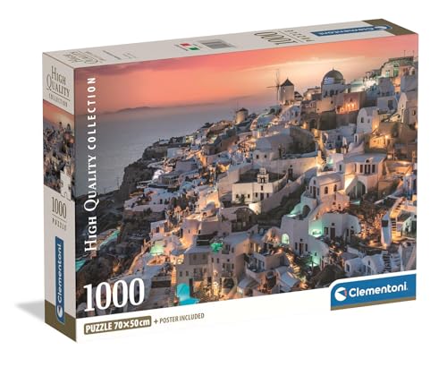 Clementoni - Puzzle pour Adultes 1000 Pièces, HQC Shades of Santorini - Compact Box, Box Fabriqué en Italie, 39933