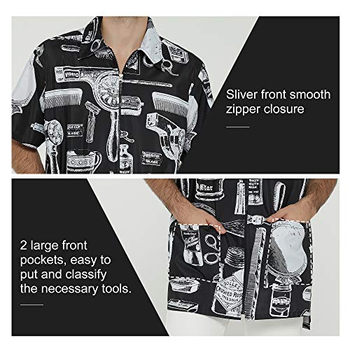PERFEHAIR Barber Jacket for Men, Hair Stylist Grooming Smock Vest Shirt, Vintage Print3