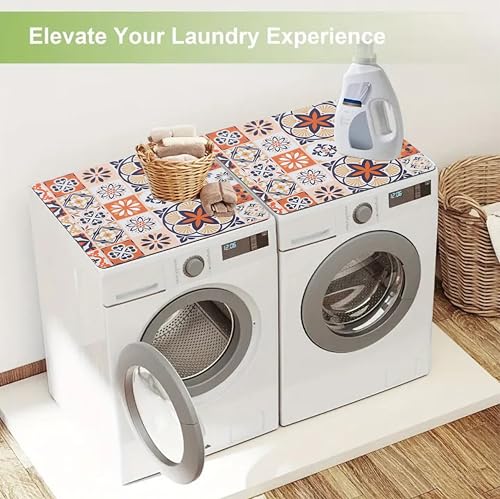 Image of HomeCloud Washing Machine Protective Mat for Top of Washer and Dryer - Non-Slip Waterproof Dust Cover for Laundry & Kitchen (60 x 60) (Blue Flower)