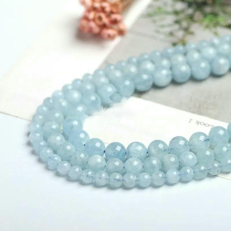 Perline distanziatrici rotonde lisce in pietra di acquamarina blu naturale, pietra preziosa di acqua di mare per la creazione di gioielli da 4, 6, 8 e 10 mm, accessori fai da te - 7A Acquamarina - 1