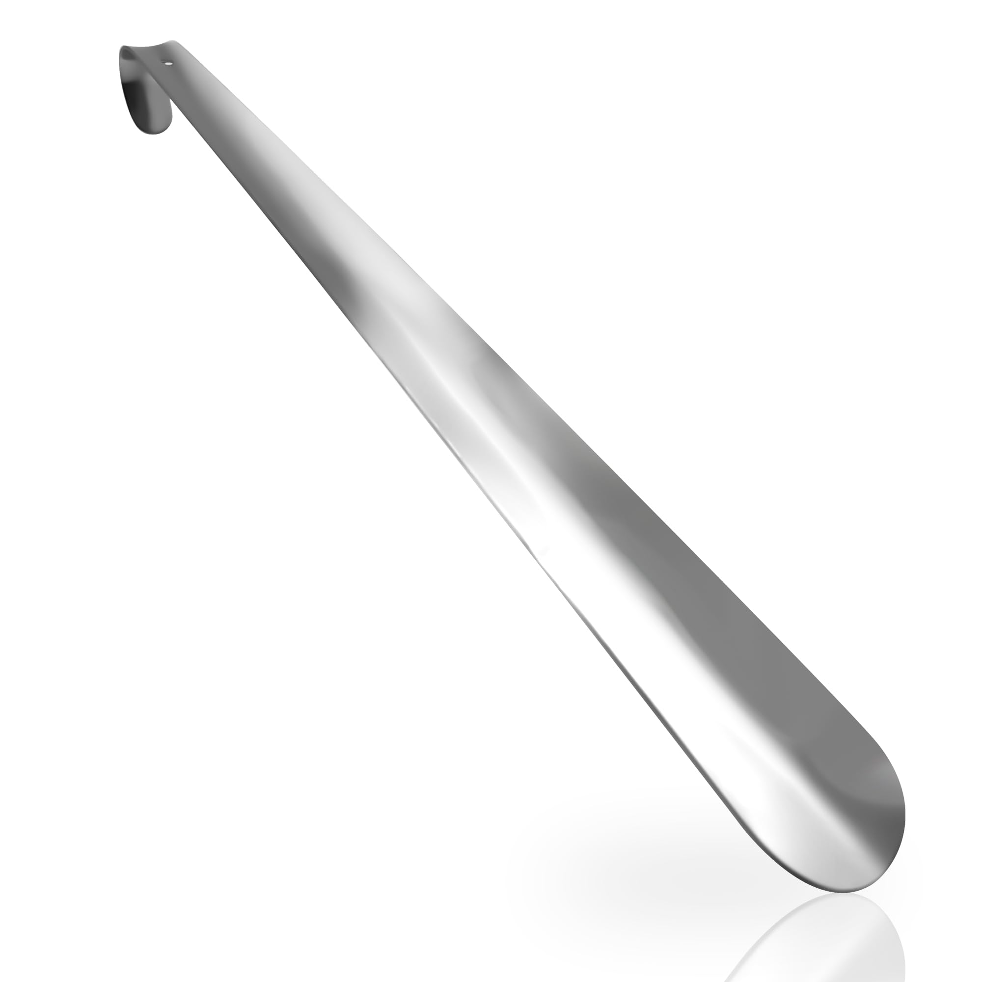 laeeyin Calzador de metal largo 42 cm, calzador largo de metal con agujero colgante, forma ergonómica para hombres, mujeres, niños, personas mayores, color plateado