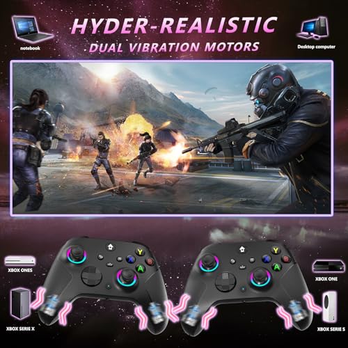 Image of YUYIU Wireless 2.4GHz Controller with 7 Colors RGB Light for Xbox Controller, Xbox One Series X|S,Consoles,Steam PC Windows, with 1000mAh Battery /Hall Effect Sticks /Turbo /Programmable, 3.5mm Audio Jack (BLACK)