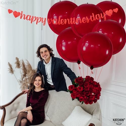 Image of KatchOn, Big Metallic Ruby Red Balloons - 22 Inch, Pack of 6 | Round 4D Mylar Balloon for Valentines Day Decorations | Valentines Balloons for Galentines Decorations | Red Party Decoration, Birthday