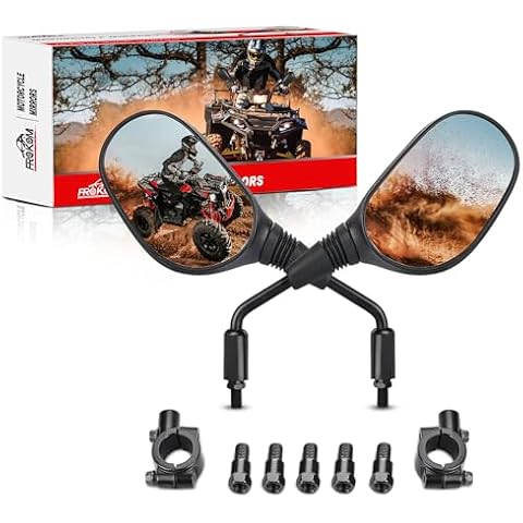 Frokom Motorcycle Mirrors, ATV Mirrors with 360 Degree Ball-Type pivot and 7/8" Handlebar Mount for Snowmobile Scooter Moped Dirt Bike polaris dirt bike, 8mm 10mm adapter nuts Cover