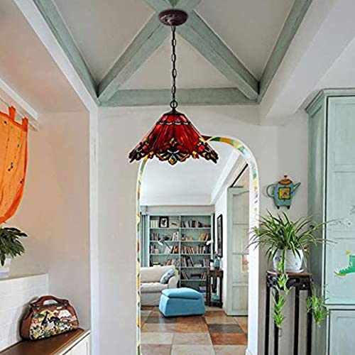 Image of Mission Lamp Shade Replacement Green Red White Tiffany Stained Glass Lampshade Only with Cap Fit for Table Lamp Floor Lamp Reading Desk Lamp Ceiling Pendant Light Chandelier,Red,13in
