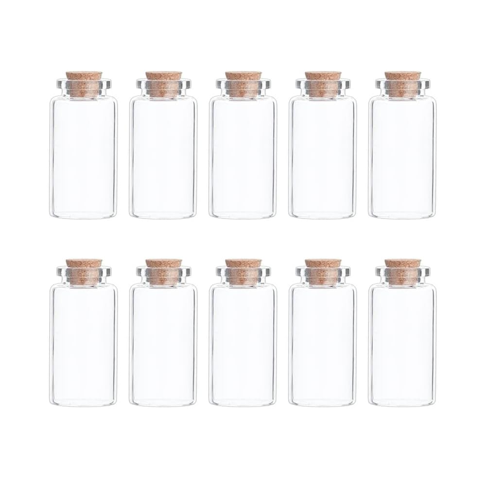 SKYPRO 10Pcs Mini Glass Bottles with Cork Lids, 30 x 40mm 15ml Tiny Glass Jars, Wishing Bottles, Small DIY Decorative Craft Vials for DIY Crafts Party Weddings Decoration Storage Accessories