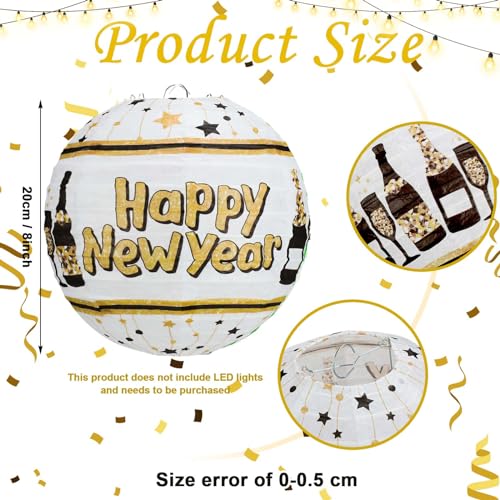 Image of Panelee 12 Pcs 2026 New Year Paper Lanterns Party Decorations 8 Inch Black and Gold Hanging Round Paper Lanterns for Happy New Year Eve Party Indoor Outdoor Decorations Supplies