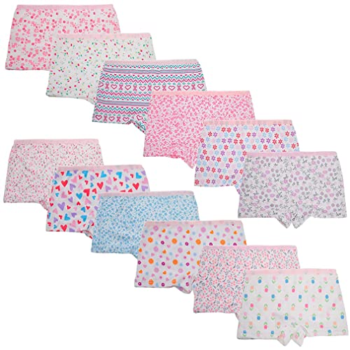 Yintry Kids Soft Comfort Cotton Underwear Little Girls Assorted Boyshort Panties (Pack of 12) (8-10 Years, Multi-1)