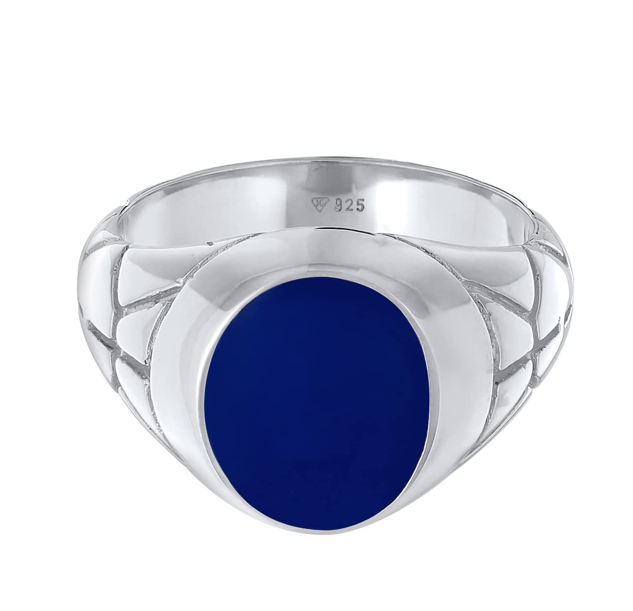 Kuzzoi Anillo de sello para hombre, ovalado, esmaltado azul, macizo, 13 mm de ancho, en plata de ley 925, anillo de plata decorado negro oxidado, anillo para hombre, tamaño 54-66, 0609671521