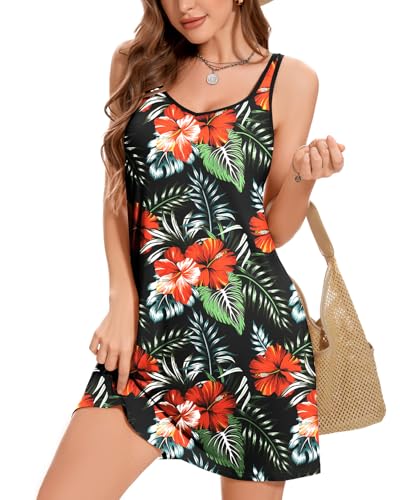 Image of ANYFITTING Built in Bra Summer Dresses for Women 2025 Casual Short Dress with Pockets Mini Floral Sundresses