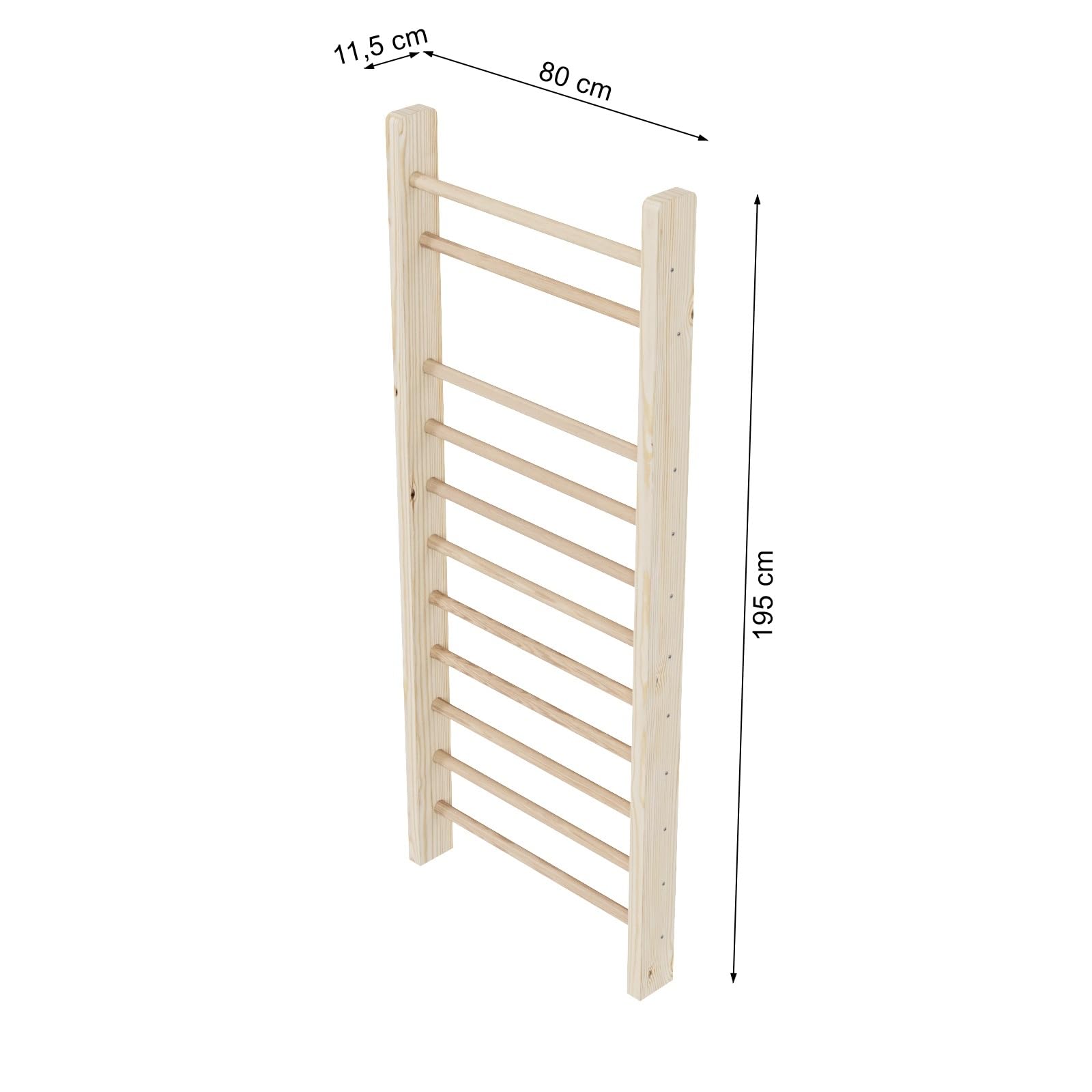 QLS Pared para escalones de madera, para rehabilitación, 11 peldaños de 195 x 80 cm