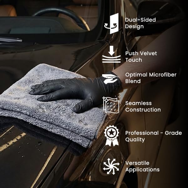 Image of MenzaPro Edgeless Duo Microfiber Cloth Light Grey 350 GSM | Pack of 3 | Short Nap Towel for Polishing, Buffing & Wax Removal | Scratch-Free, Seamless Microfiber for Car Detailing & Cleaning (40x40 cm)