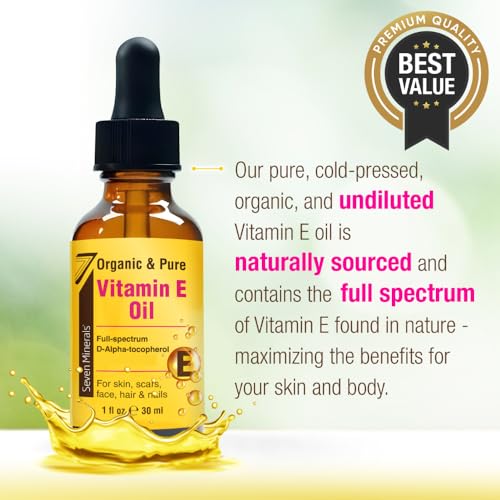 Seven Minerals Ultra Pure Vitamin E Oil - Full-Spectrum D-Alpha Tocopherol, 1 Fl Oz - 100% Organic Vitamin E Oil for Skin, Face, Hair, and Scars - Naturally Occurring = Not Synthetic - Image 4