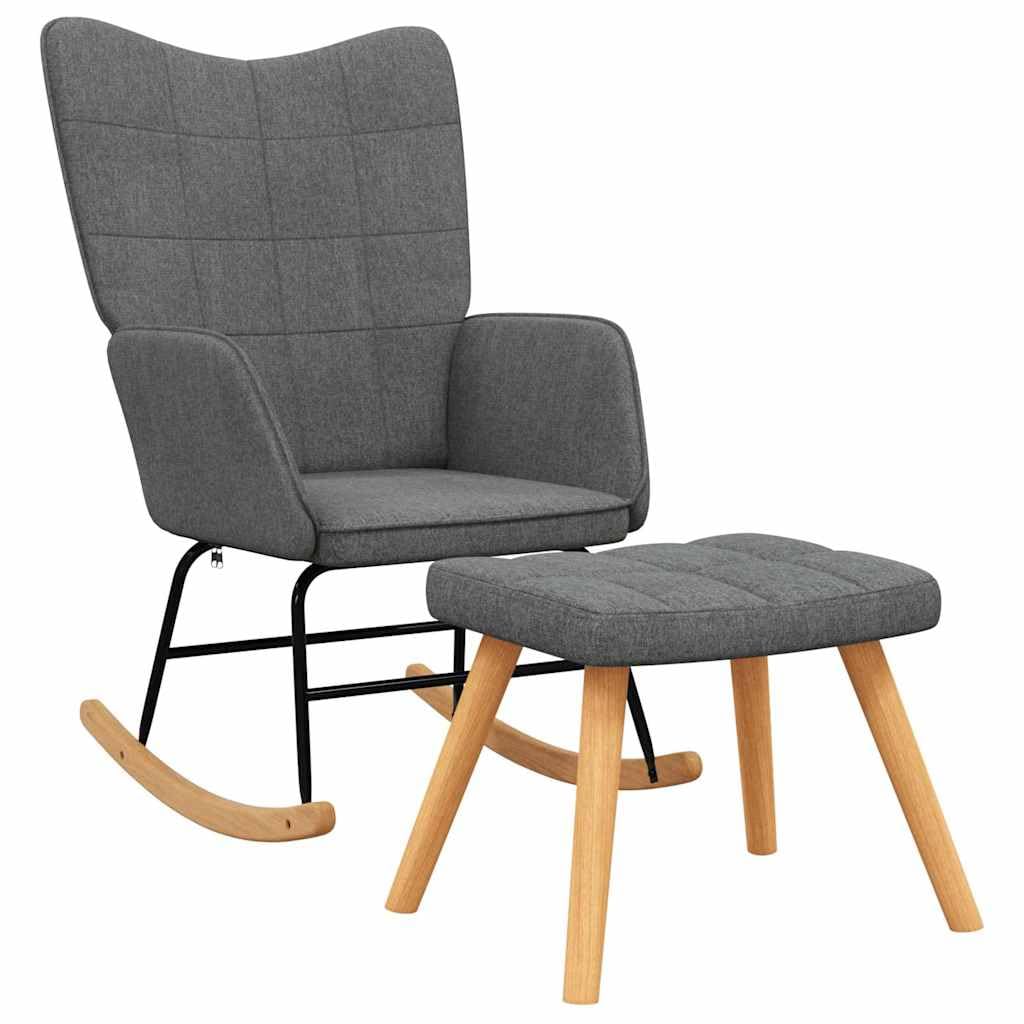 aphrophina Comfortable and Elegant Rocking Chair with Stool, Soft Dark Gray Fabric, Sturdy Wooden Rails, for Living Room or Nursery