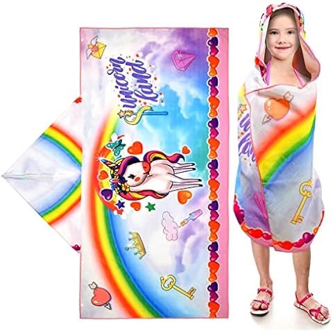 Toy To Enjoy Kids Hooded Beach Towel - Microfiber Unicorn Beach Towel for Kids, Great for Beach, Bath, Swimming, Sports, Camping. Fast Dry, Sand Proof, Breathable and Lightweight Beach Towel Cover