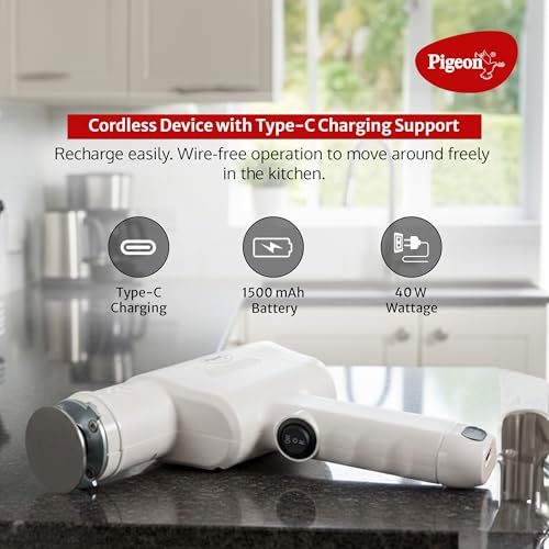Image of Pigeon Instamami Automatic Noodle Maker with 6 Moulds | Cordless Type-C Idiyappam & Pasta Maker | Portable Handheld Noodle Press | Cream