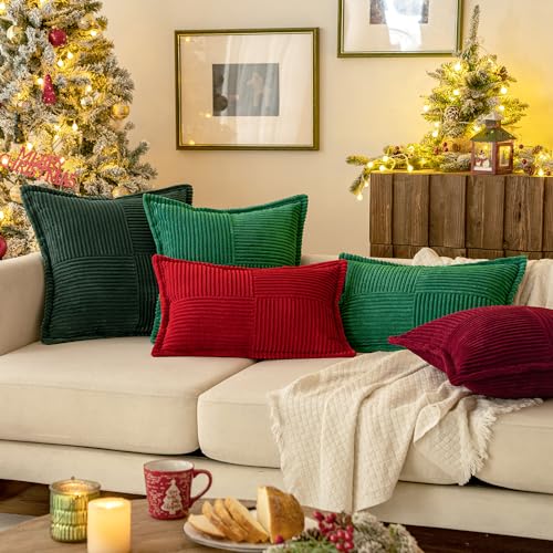 MIULEE 2er Set Kissenbezug 40×60cm Kordsamt Biese Patchwork Burgund – Ansicht 5