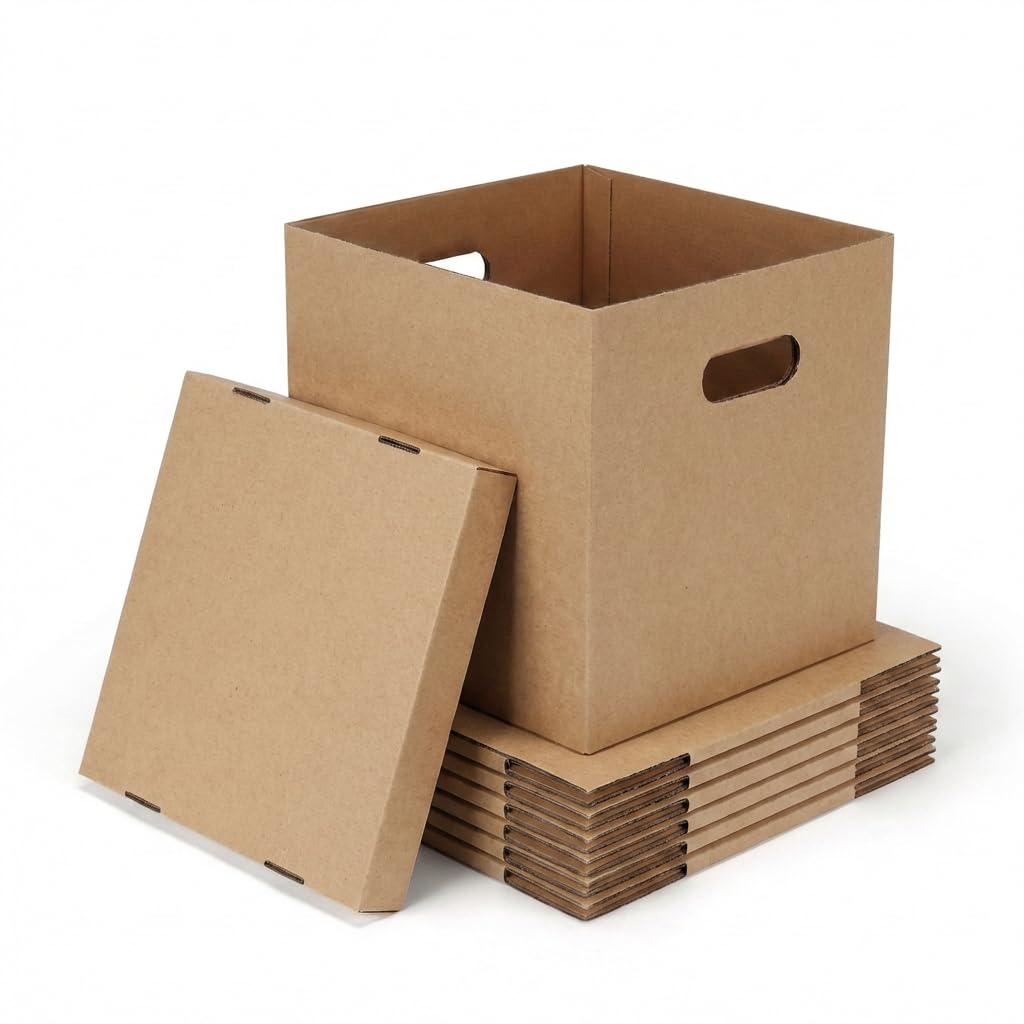 Photo 1 of CRUGLA 7-Pack Vinyl Record Storage Boxes, 13 Inch Cube, Brown