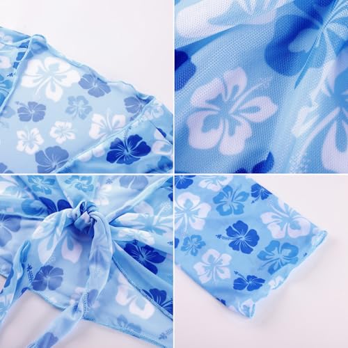 Image of GRACE KARIN Girls Bathing Suit Adjustable Taniki Swimsuit Tie Front 4 Piece Bikini Set with Kimono Cover Up 6-14