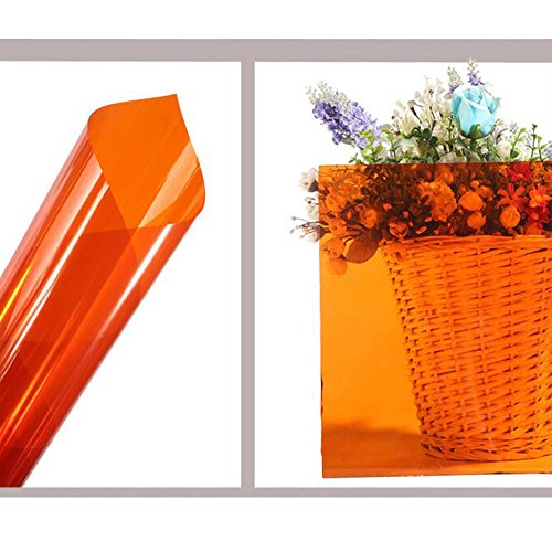 Hohofilm 17.7"X78.7" Clear Colored Window Films Self Adhesive Window Glass Tint Vinyl For Home Window Decoration Sun Protection Uv Proof,Orange #TOP5
