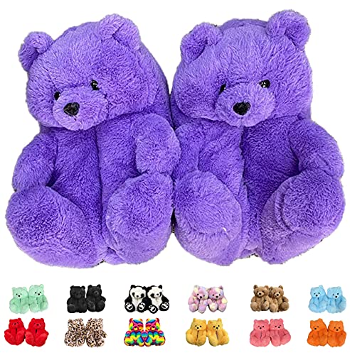 Brown Teddy Bear Slippers for Women and Girl Home Indoor Winter Shoes Soft Cute Warm Anti-Slip Faux Fur Cartoon Slippers (Orange Teddy Bear 2) (B Orange Teddy Bear) (B Orange Teddy Bear) (B Orange Teddy Bear) (A Purple Teddy Bear)