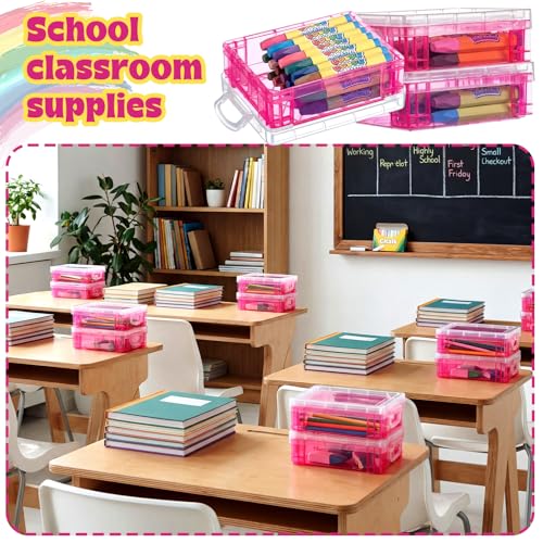 Image of Suzile 40 Pcs Plastic Crayon Boxes Holds 24 Crayon with Snap Lid Storage Container Clear Stackable Case for School Office Classroom Supplies Pen Pencil Craft(Red)