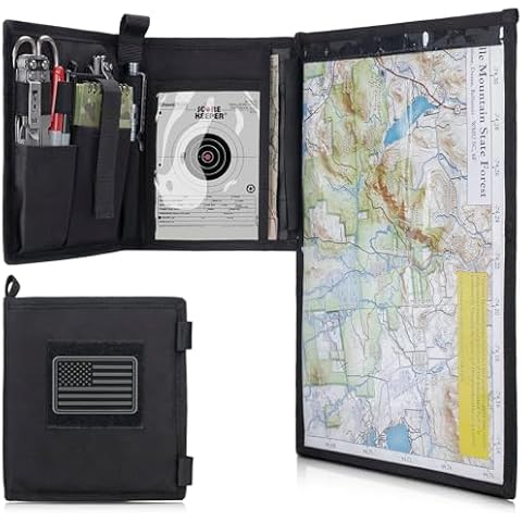 LIVANS Tactical Map Case Military Map Pouch Holder Army Map Protector Foldable Map Storage Bag Multifunctional for Outdoors or Hiking - 13"x10" Clear Viewing Area,1001D Oxford + Waterproof TPU Cover